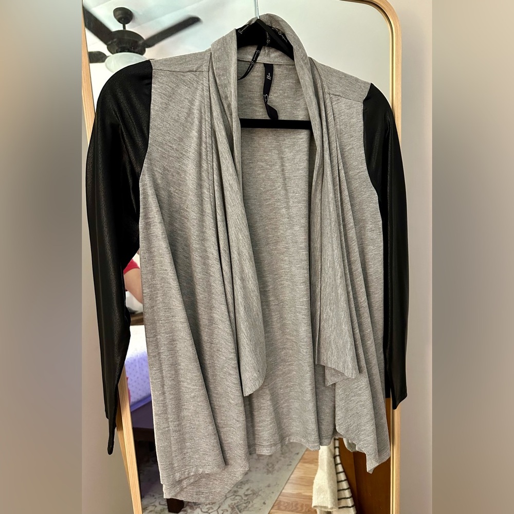 Jessica Simpson Faux Leather Sleeve Cardigan | Small